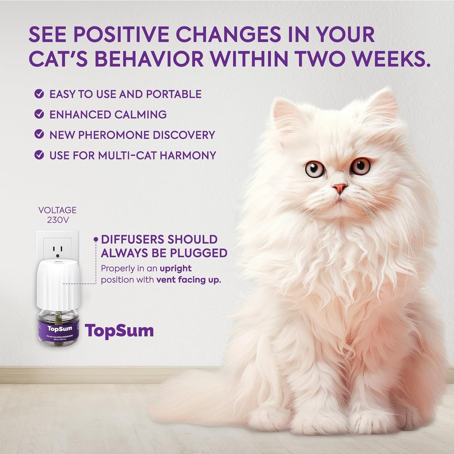 Topsum Cat Calming Plug-In: Premium Cat Pheromone Diffuser - Cat Plug in Calmer - Pet Calming Plug in - Promotes Relaxation & Well-Being, 3 Pack (Amethyst) TopSum