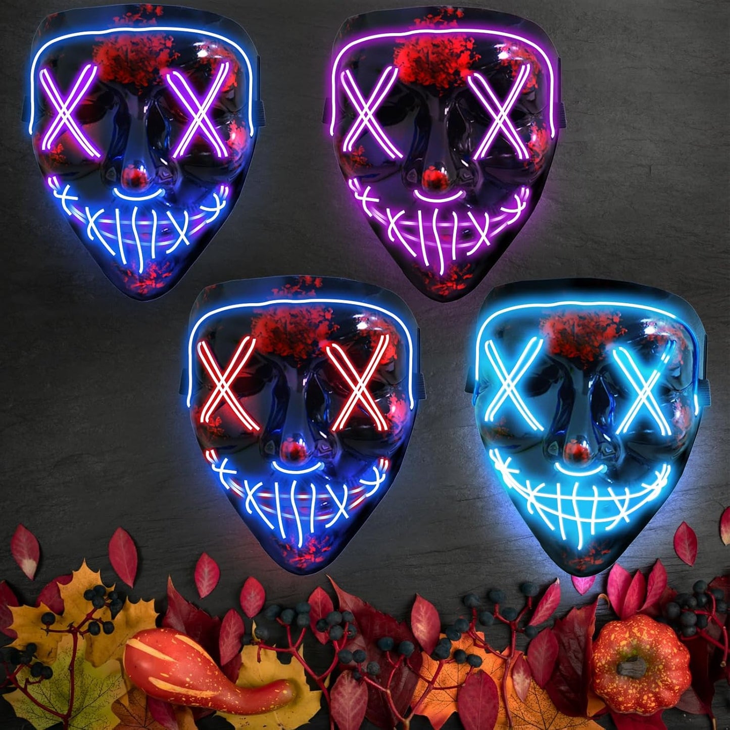 Jsdoin Halloween Masks, Scary LED Purge Mask, Light up Mask Cosplay, LED Rave Face Mask Costume 3 Lighting Modes, Halloween Face Masks for Men Women Kids