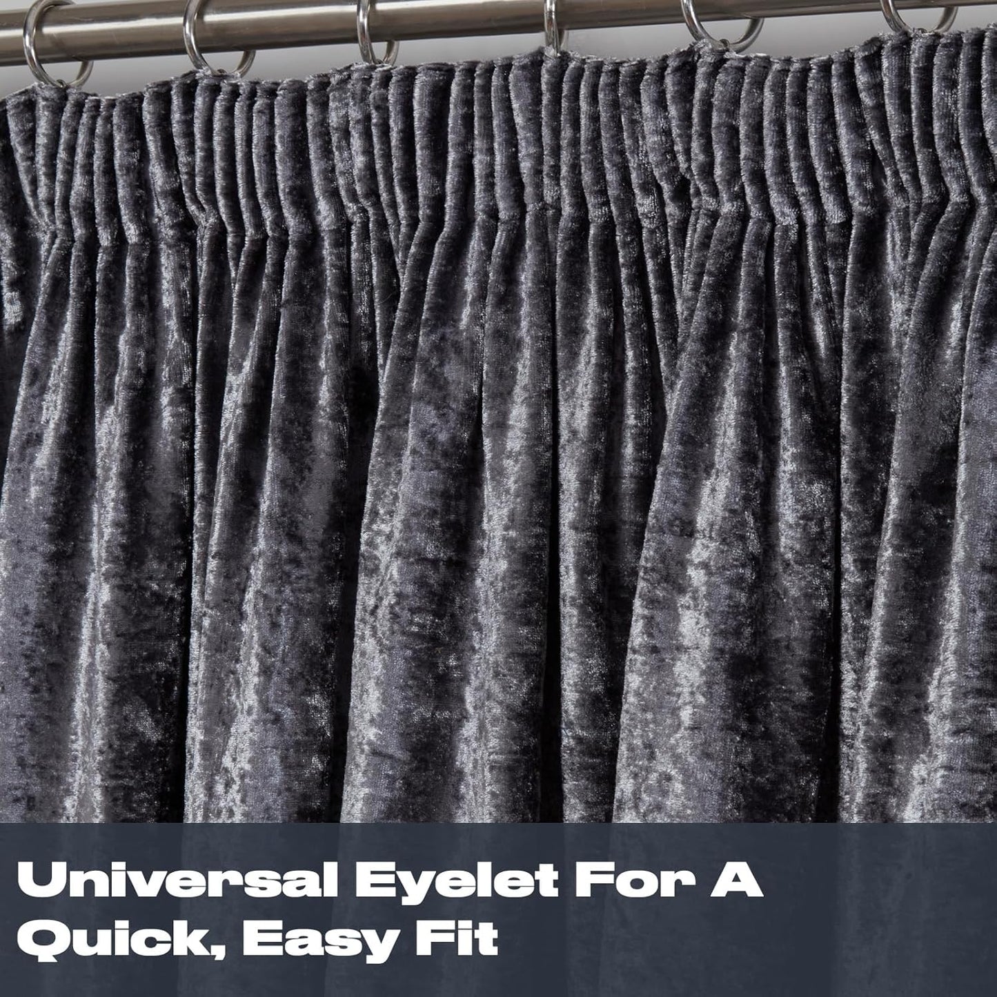 Sienna 2 Panel Crushed Velvet Curtain Eyelet Ring Top Pair of Fully Lined Curtains, Soft Luxury Thermal Insulated Curtains Window Treatment 46" X 54", Charcoal Grey