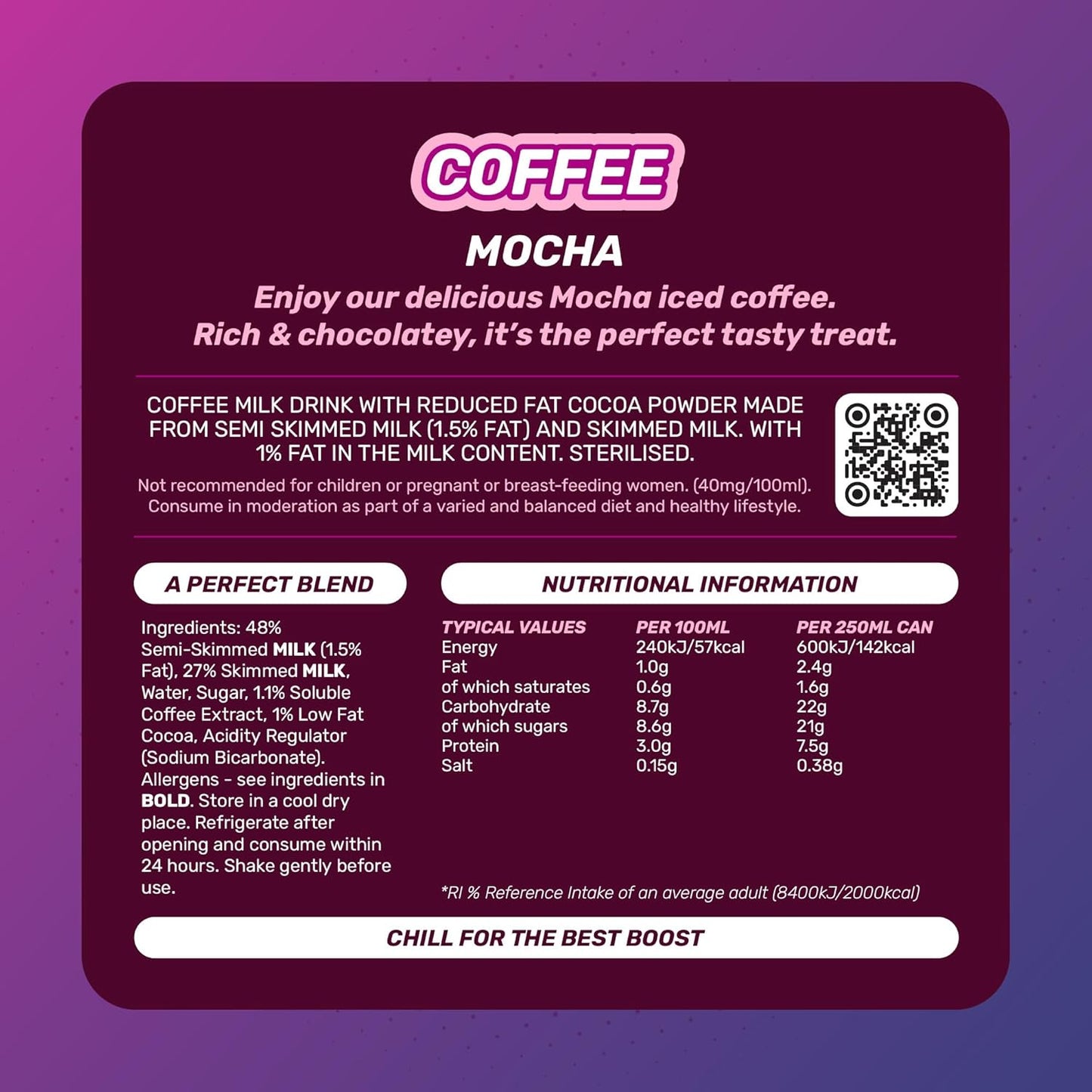 Boost Iced Coffee Cans Mocha | 12 Canned Drinks with High Caffeine, Arabica and Robusta Coffee Beans and Milk | Ice Coffee Bulk Drinks | Gluten Free Coffee Chocolate Mocha Drinks Multipack | 12X250Ml