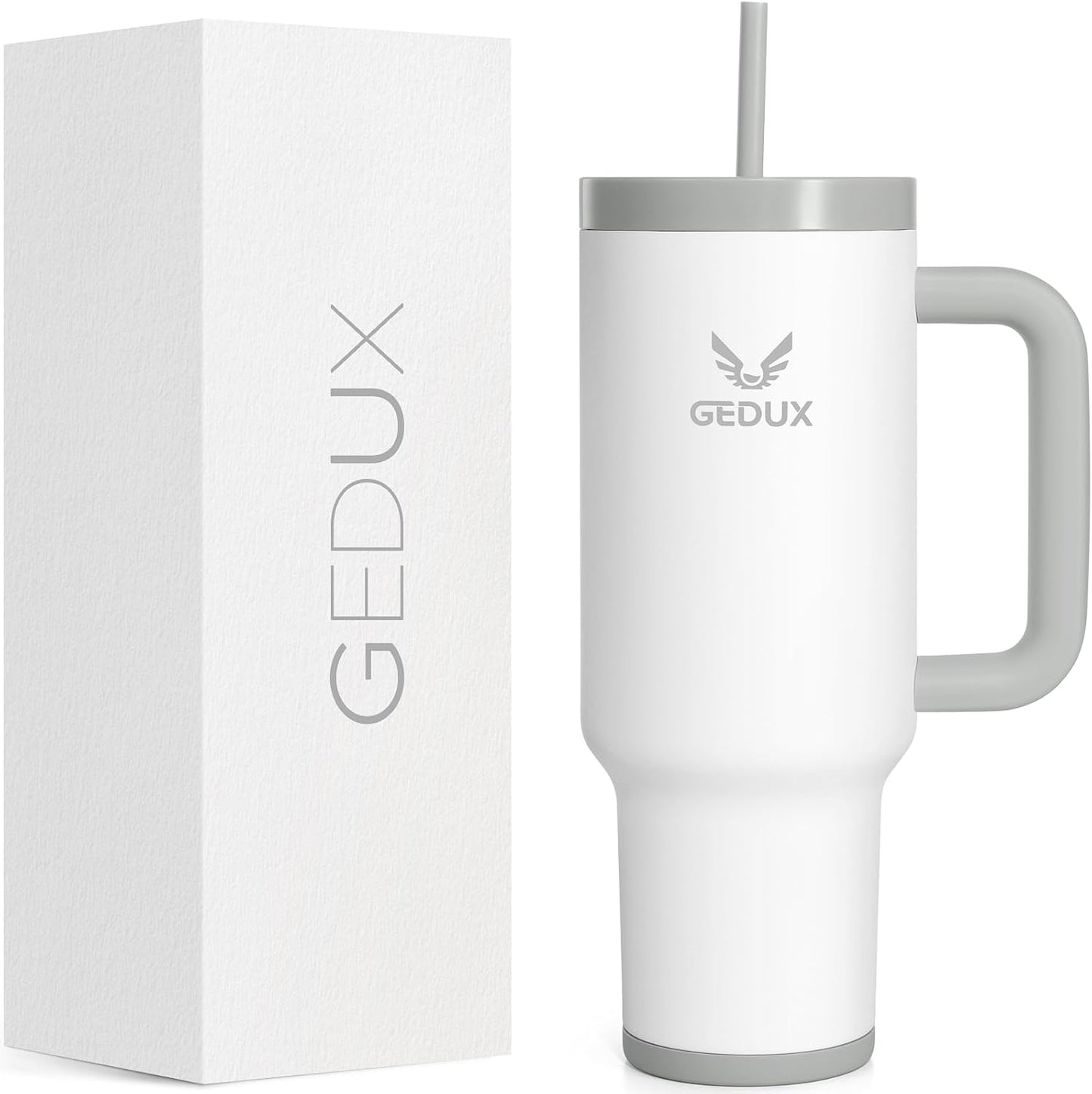 Gedux 1200Ml Tumbler with Handle, 2-In-1 Leak Proof Lid (Straw/Flip), Insulated Water Bottle, Stainless Steel Tumbler with Non-Slip Silicone, Wide Mouth Travel Mug Cupholder Friendly Dishwasher Safe