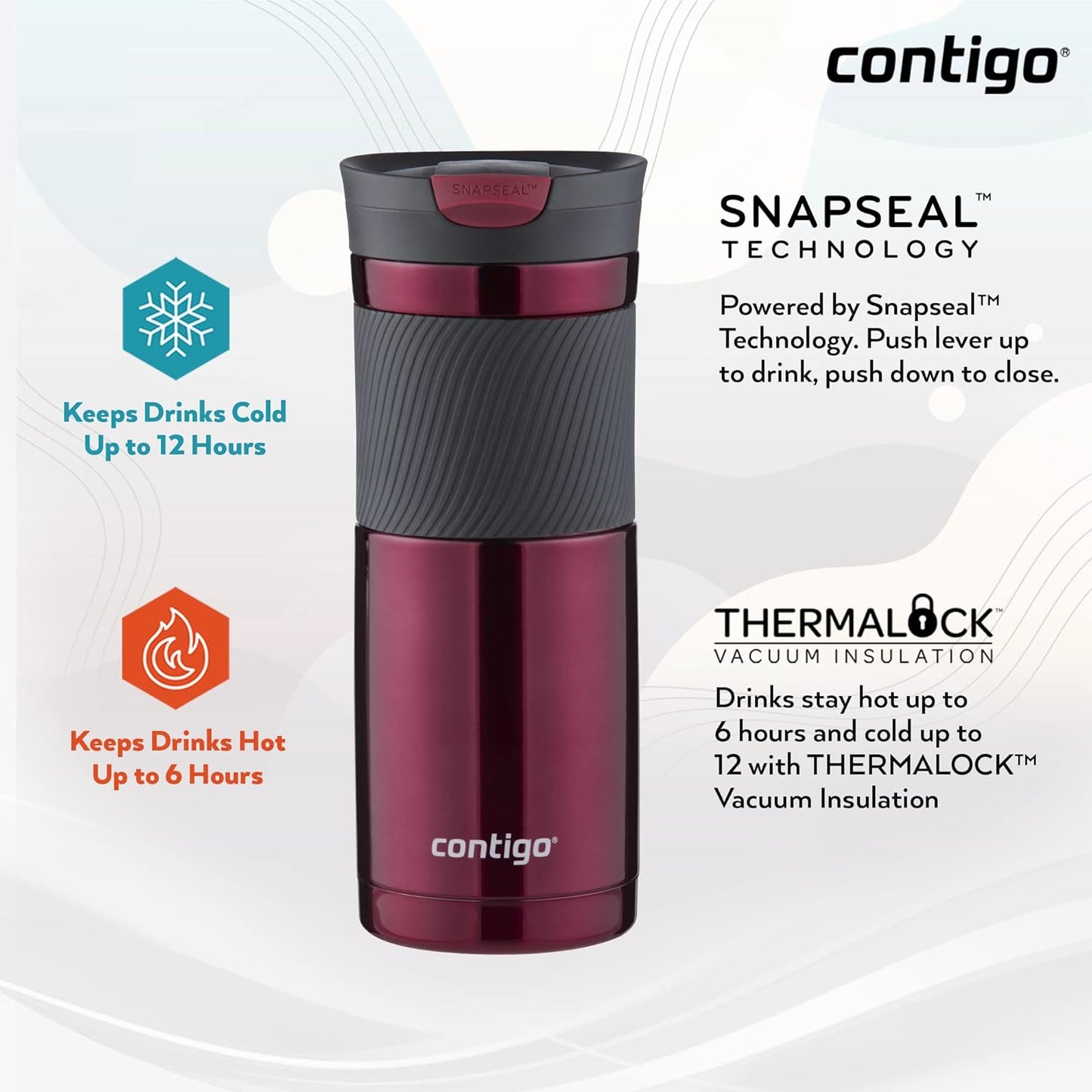 Contigo Byron Snapseal Travel Mug | Stainless Steel Thermal Mug | Vacuum Flask | Leakproof Tumbler | Coffee to Go Mug with BPA Free Easy-Clean Lid