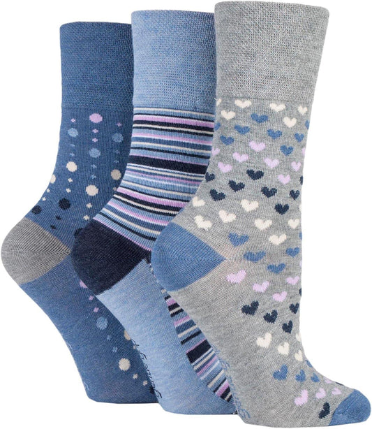 SOCKSHOP Gentle Grip Ladies Bamboo Socks Pack of 3 Denim 4-8 Sock Snob