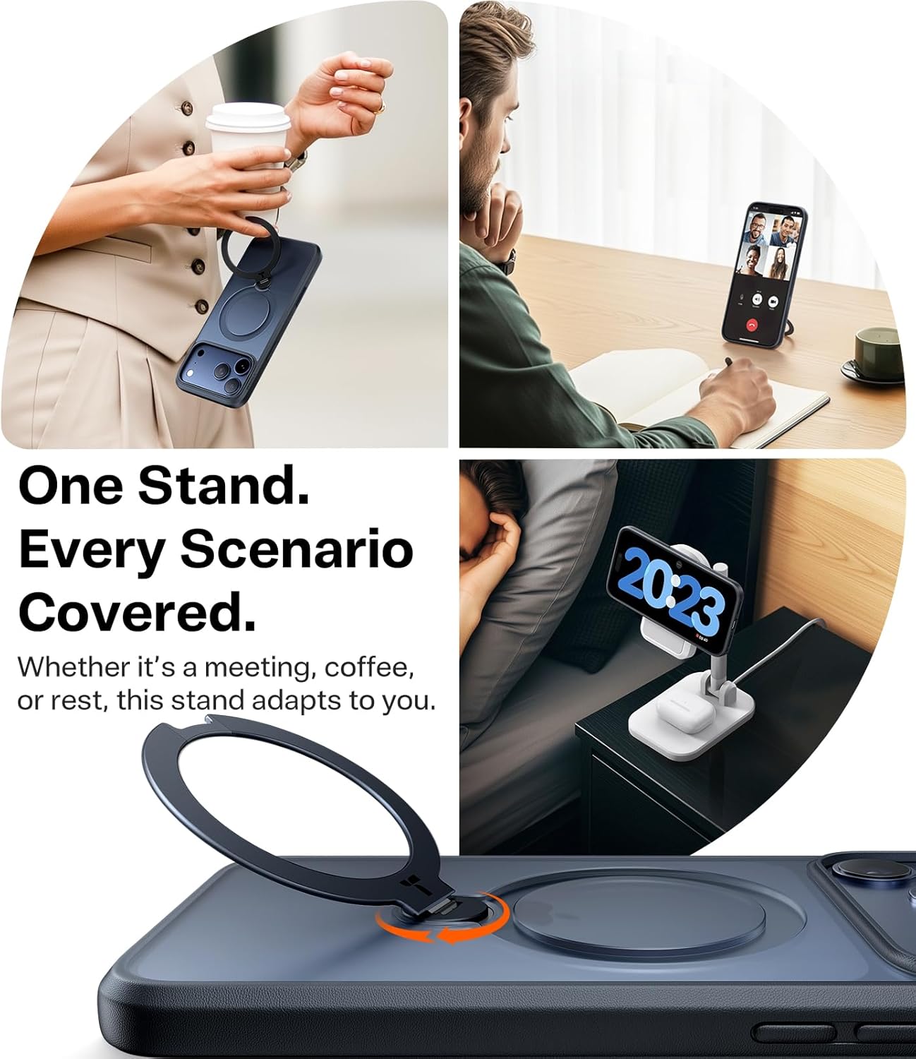 TORRAS Ostand Q3 Spin for iPhone 17 Pro Max Case – 360° Rotating Ring Stand, Camera Button Guard, 12FT Drop Protection, MagSafe Compatible, Black Smartphone Casing