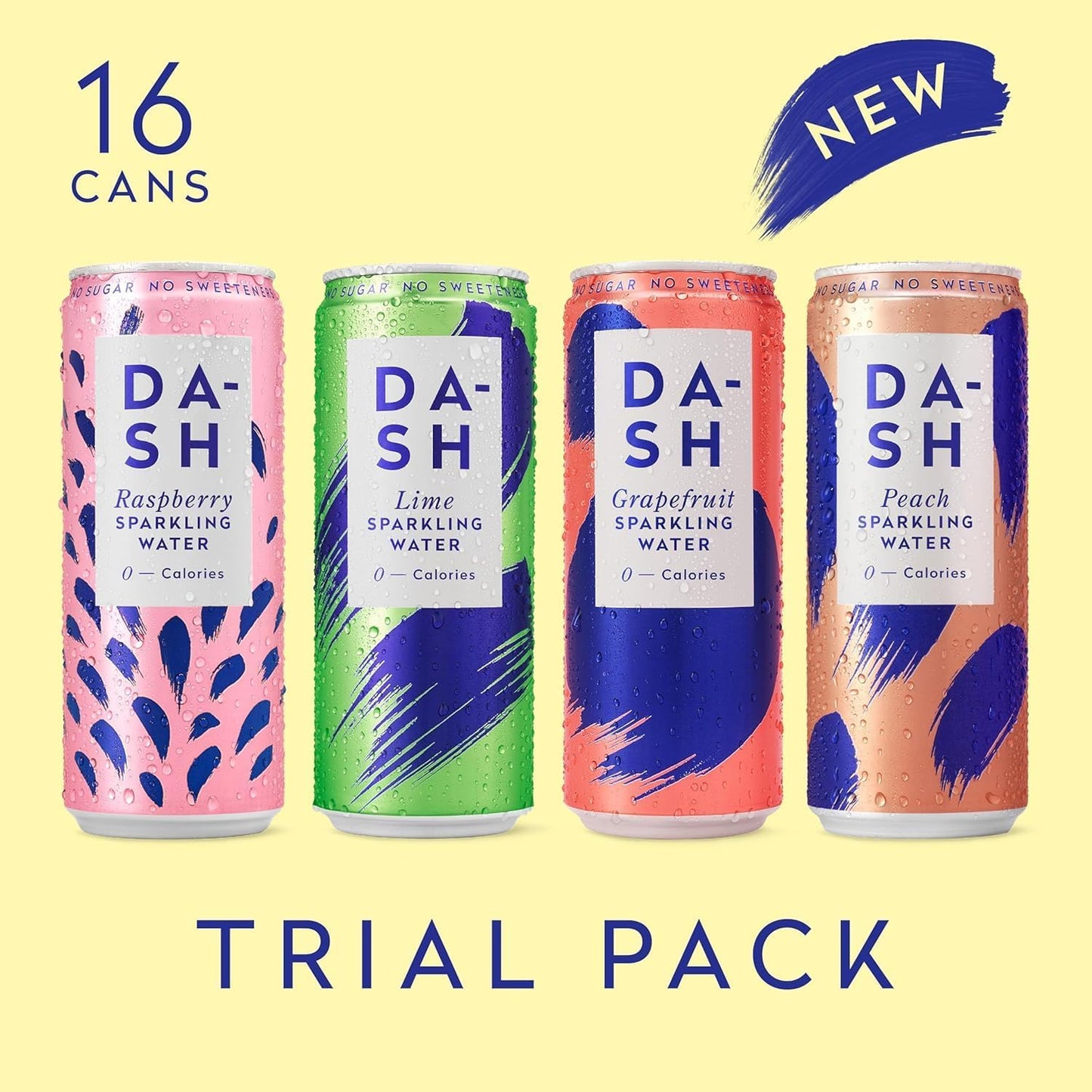 DASH Water Mixed Pack X 16 – Flavoured Sparkling Spring Water – Raspberry, Lime, Grapefruit, Peach – Infused with Wonky Fruit (16 X 330Ml Cans) Dash